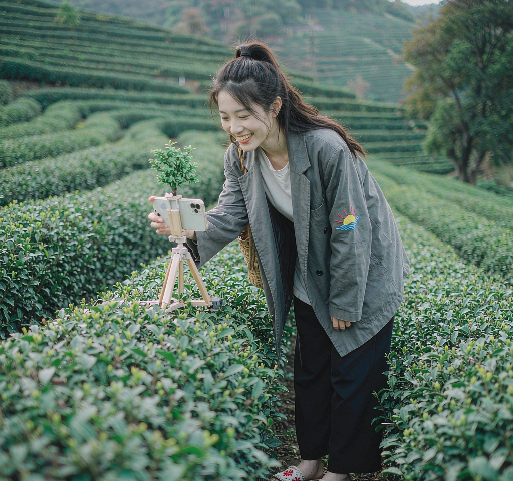 返乡女主播在茶山直播间